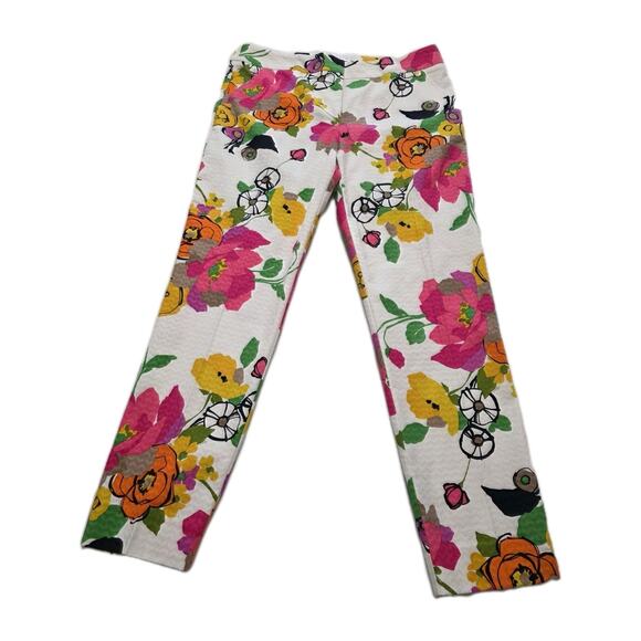 Trina Turk White Multicolor Floral Printed Ankle Dress Pants Women's Size 8 - Picture 1 of 11